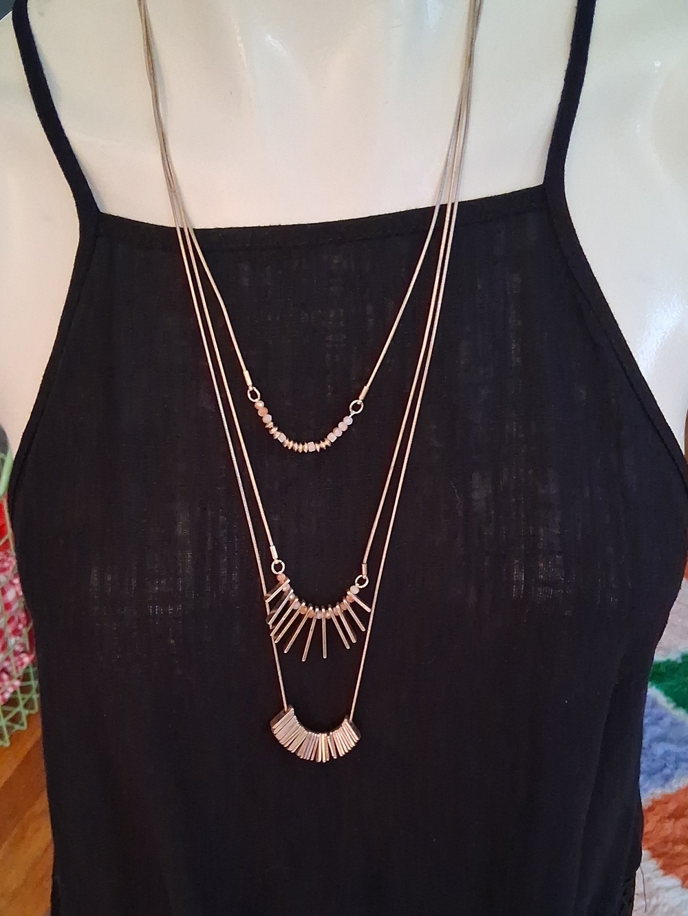 Layered Silver & Gold Tone Multi-Chain Necklace